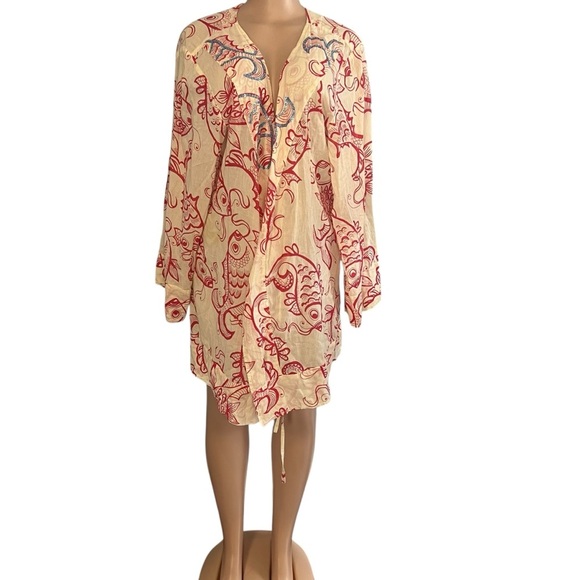 OndandeMar Red and Cream Patterned Fish Swim Cover Up - Picture 2 of 8
